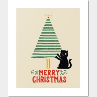 Cat and christmas tree scratches 2 Posters and Art